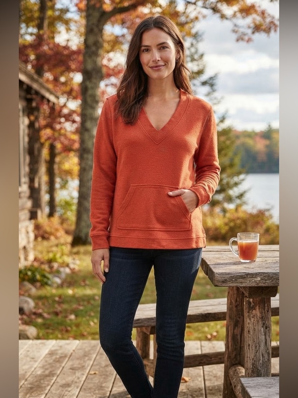 Orvis Burnt Orange V-Neck Sweater, Women’s Size S